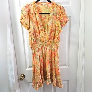 Poupette St Barth Amber Ruffled Mini Dress Marigold Yellow Size Medium